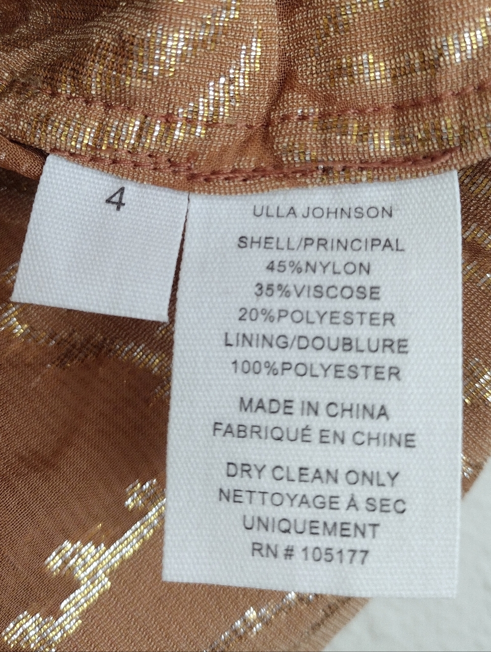 Ulla Johnson Camilla Velvet Devore Rose Gold Metallic Floral Burnout Top Size 4 - Picture 12 of 16
